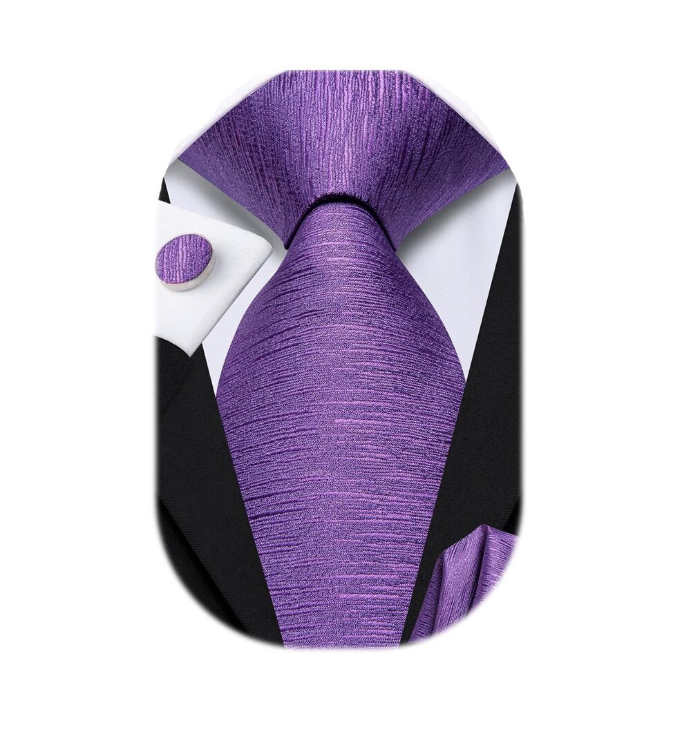 8726 Violet Purple Striped Tie WOVEN Necktie and Handkerchief Cufflinks Set
